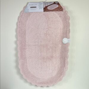 Shabby Chic Crochet Bath Mat Rug 100% Cotton Pink Oval 21" x 36" Reversible NEW